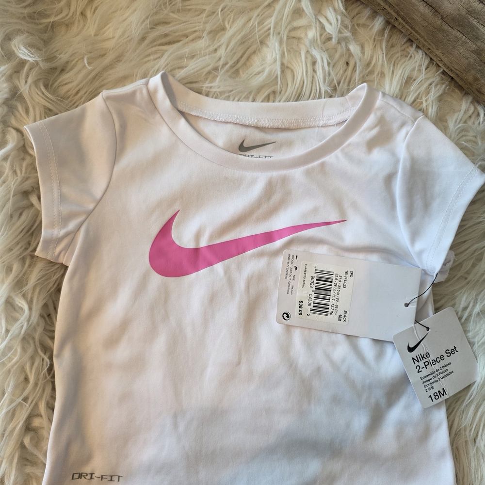 Nike White Short Sleeve Tee with Pink Swoosh